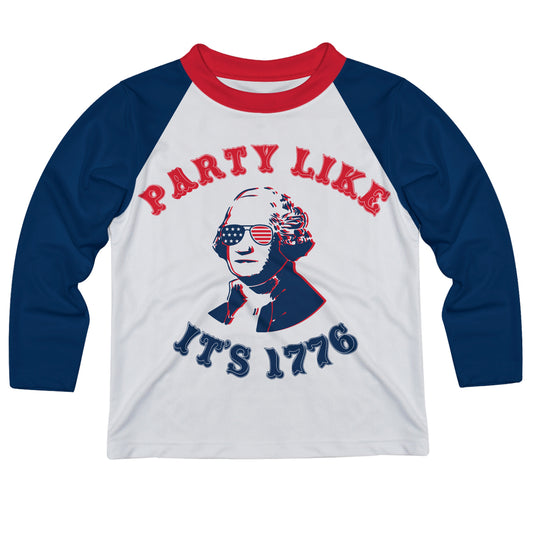 Party Like It Is White and Navy Raglan Long Sleeve Tee Shirt