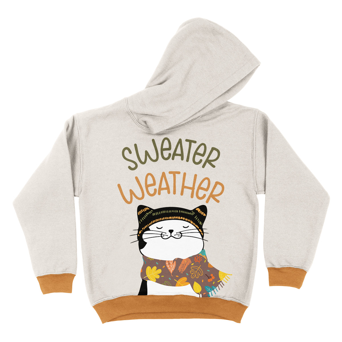 Sweater Weather Ivory and Brown Fleece Long Sleeve Hoodie