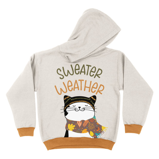 Sweater Weather Ivory and Brown Fleece Long Sleeve Hoodie