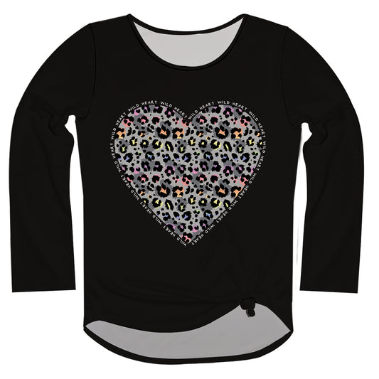 Cheetah Print Heart Long Sleeve Knot Top
