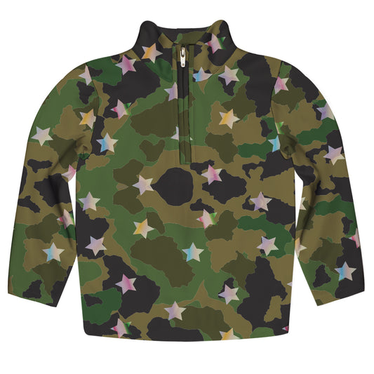 Camo and Stars Green Long Sleeve Quarter Zip