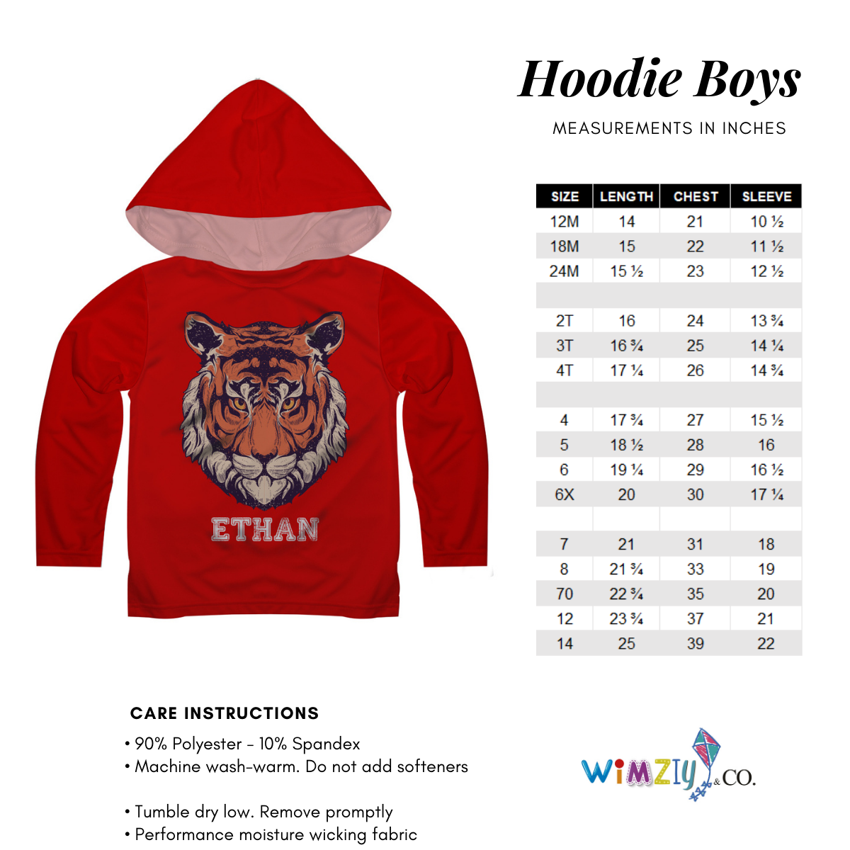 Tiger Name Red Hoodie Long Sleeve Tee Shirt - Wimziy&Co.