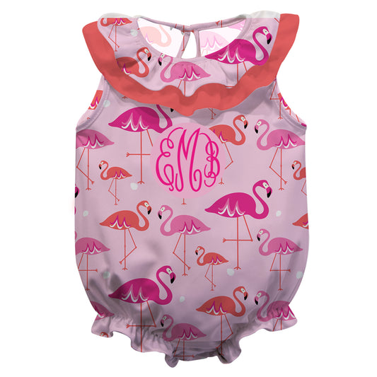 Flamingo Print Monogram Light Pink Sleeveless Onesie
