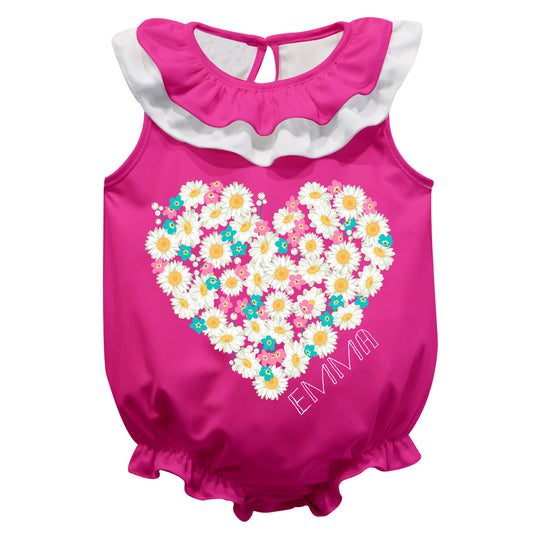 Heart Flowers Name Hot Pink Sleeveless Onesie