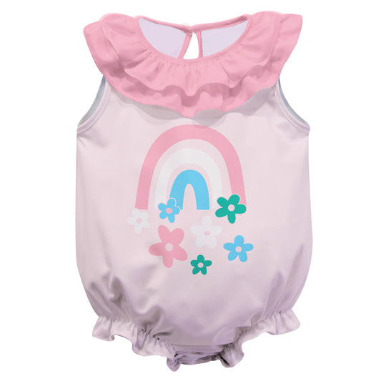 Rainbow and Flowers Pink Sleeveless Onesie