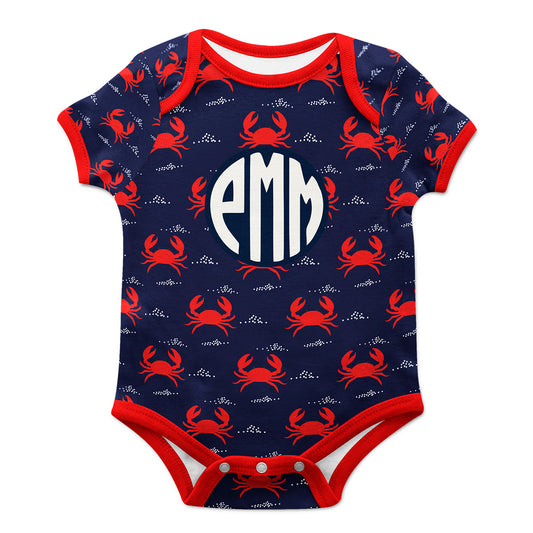 Crabs Navy Boys Onesie Short Sleeve