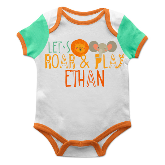Name White and Orange Short Sleeve Boys Onesie