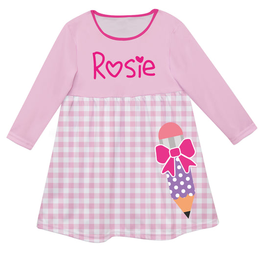 Pencil and Name Pink Check Long Sleeve Epic Dress