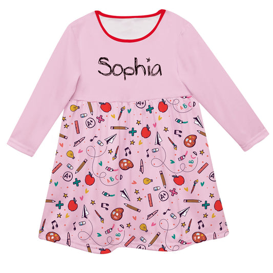 Back To School Name Pink Long Sleeve Epic Dress