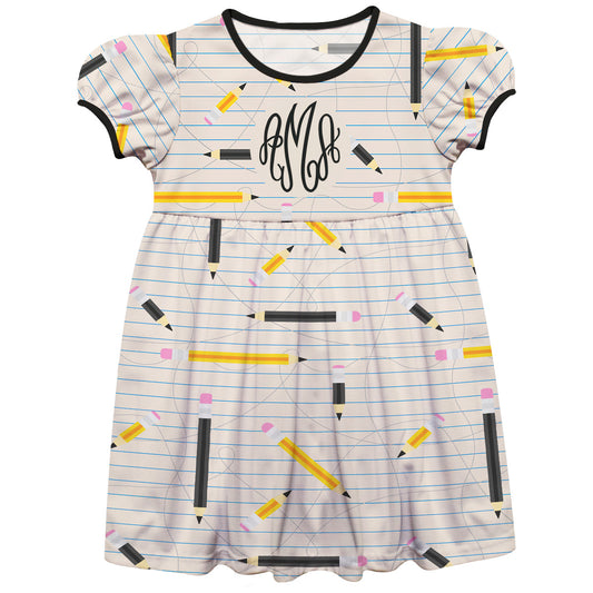Pencil Print Personalized Monogram Beige Short Sleeve Epic Dress