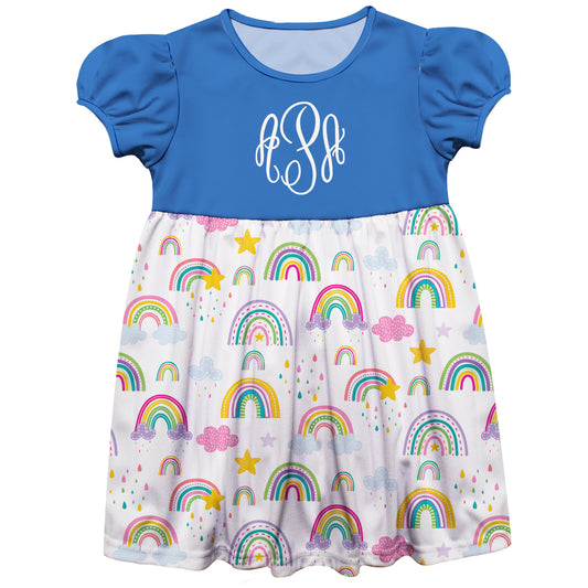 Rainbow Print Personalized Monogram Royal and White Short Sleeve Epic Dress