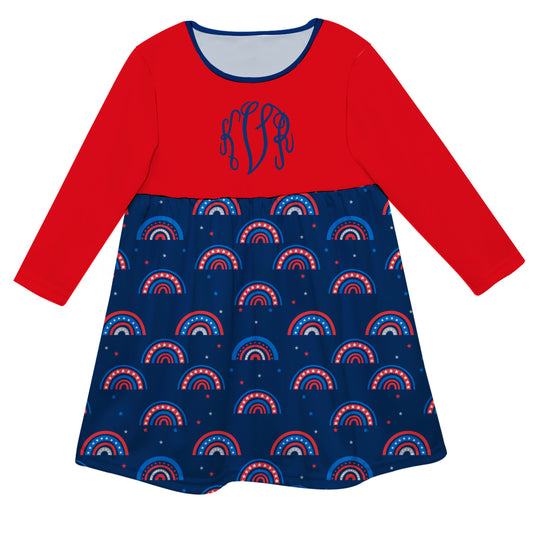 Rainbow Print Personalized Monogram Navy and Red Long Sleeve Epic Dress