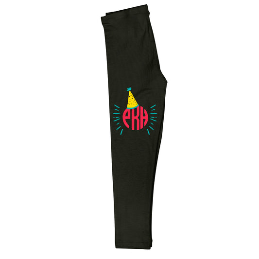Birthday Hat Monogram Black Leggings