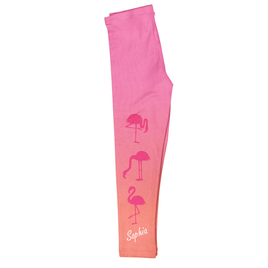 Flamingos Personalized Name Pink and Orange Degrade Leggings