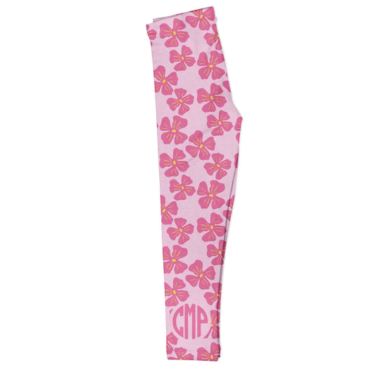Flowers Print Personalized Monogram Pink Leggings
