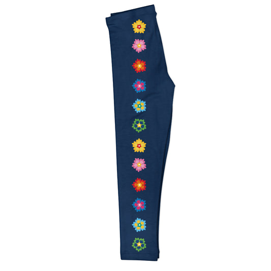 Flowers Line Navy Leggings
