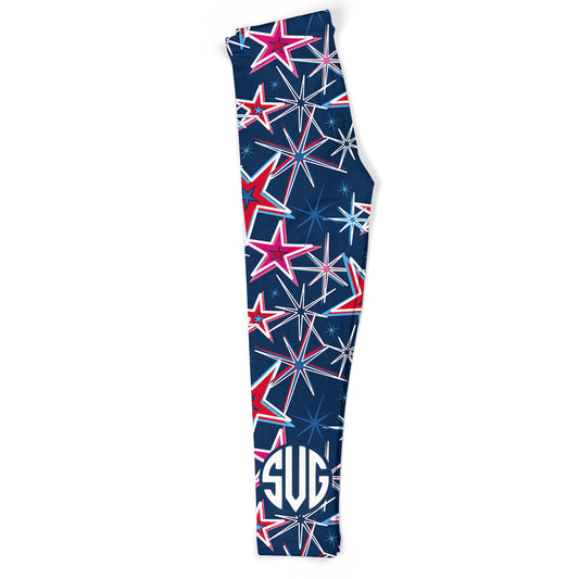 Stars Print Personalized Monogram Navy Leggings