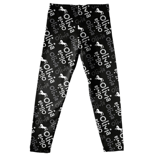 Horses and Personalize Name Print Black Leggings
