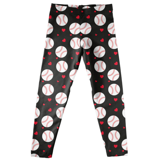 Love Baseball Print Black Leggings