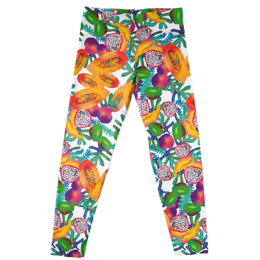 Tropical Fruits Print White Leggings