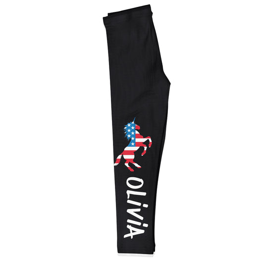 Unicorn USA Flag Name Black Leggings - Wimziy&Co.