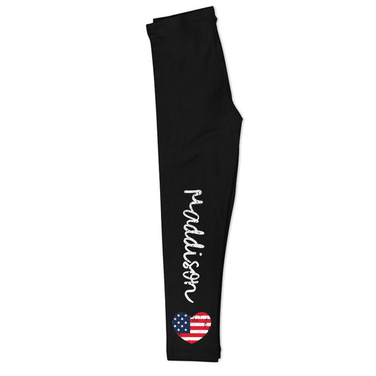 USA Flag Heart Name Black Leggings - Wimziy&Co.