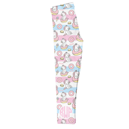 Unicorns and Donut Print Personalized Monogram White Leggings - Wimziy&Co.