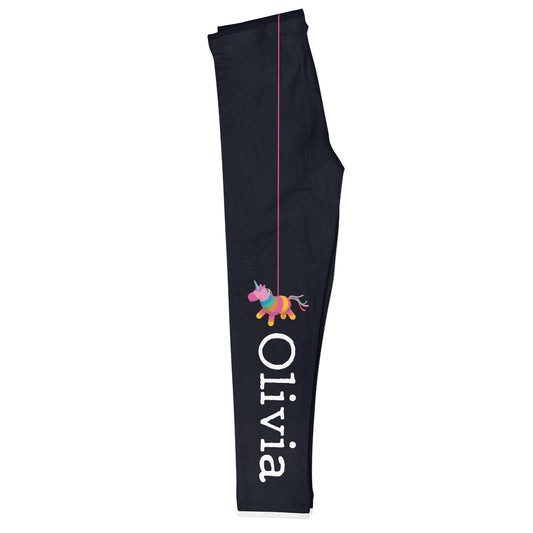 Unicorn Pinata Personalized Name Black Leggings