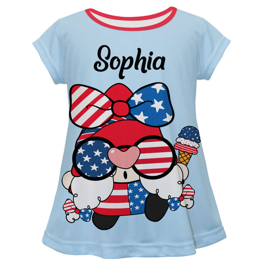 American Gnome Personalized Name Light Blue Short Sleeve Laurie Top