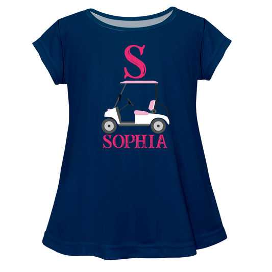 Golf Cart Personalized Initial And Name Navy Short Sleeve Laurie Top