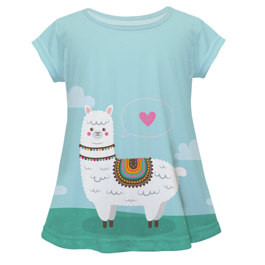Love Llama Light Blue Short Sleeve Laurie Top