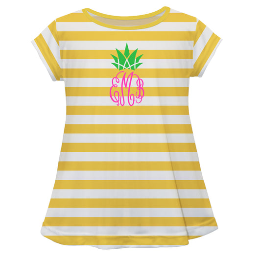 Pineapple Monogram Yellow and White Stripes Short Sleeve Laurie Top