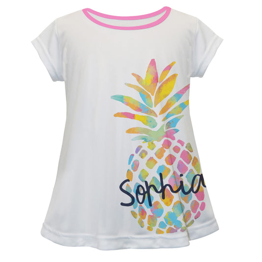 Pineapple Personalized Name White Short Sleeve Laurie Top