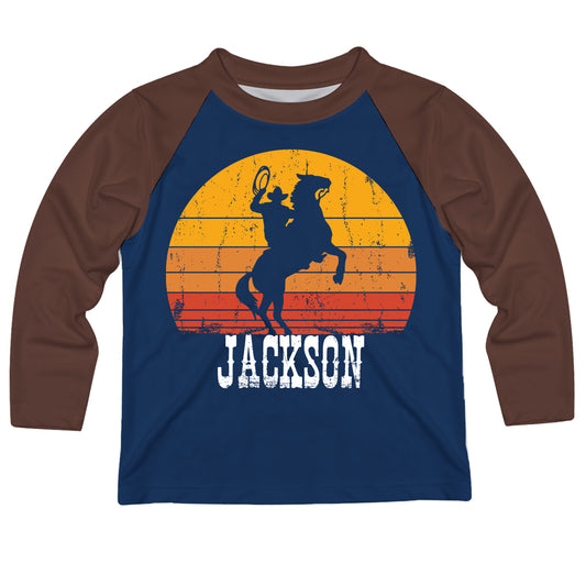 Cowboy Name Navy and Brown Long Sleeve Tee Shirt