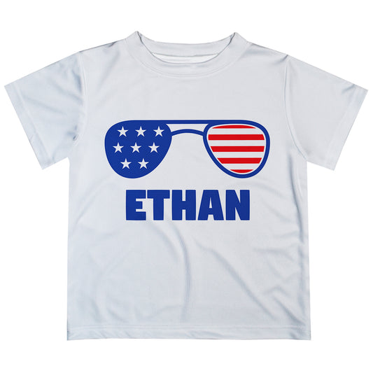 USA Sun Glasses Name White Short Sleeve Tee Shirt