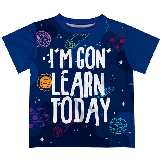 White I´m Gon´ Learn Today Navy Short Sleeve Boys T-Shirt