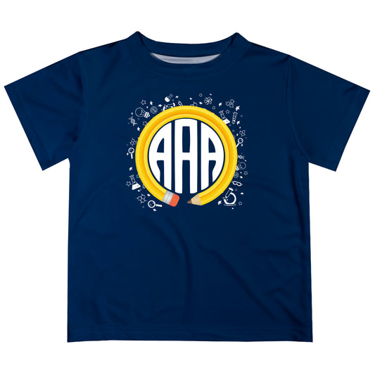 Monogram Pencil Navy Short Sleeve Tee Shirt