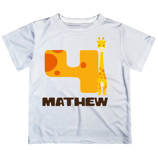 Giraffe Name and Number White Short Sleeve Tee Shirt