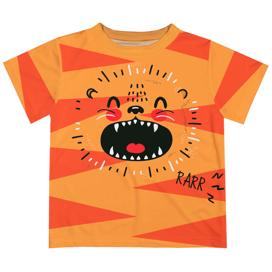 Tiger Face Orange and Yellow Stripes Short Sleeve Tee Shirt