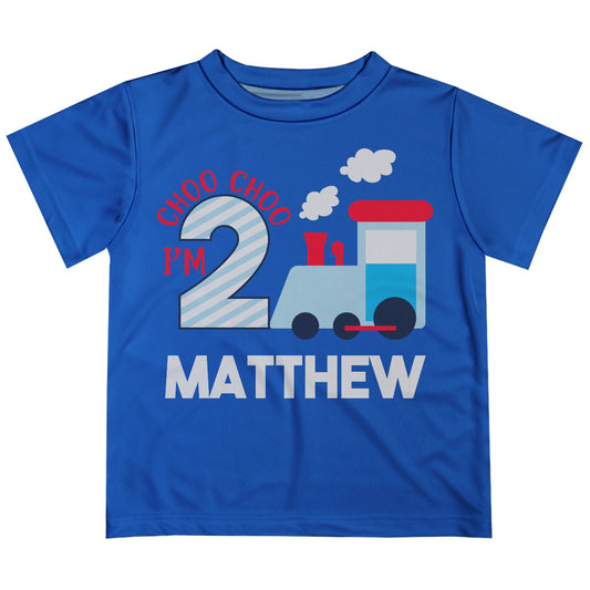 Train Personalized Name and Age Blue Short Sleeve Tee Shirt