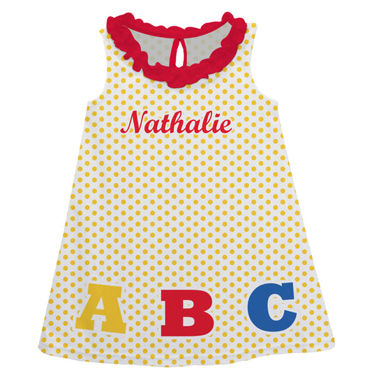 ABC Personalized Name Dots Print Yellow A Line Dress - Wimziy&Co.