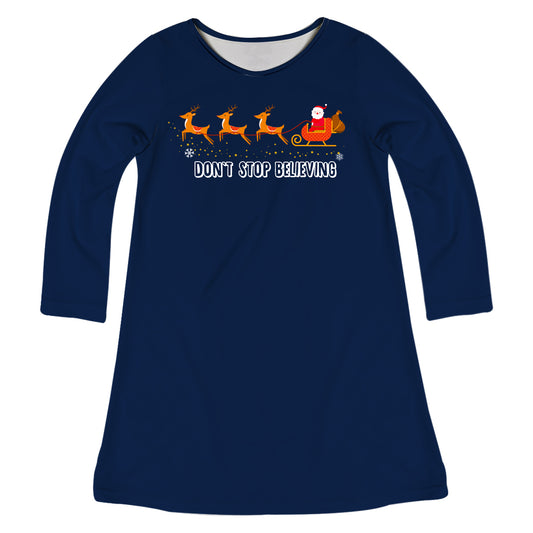 Dont Stop Believing Navy Long Sleeve A Line Dress
