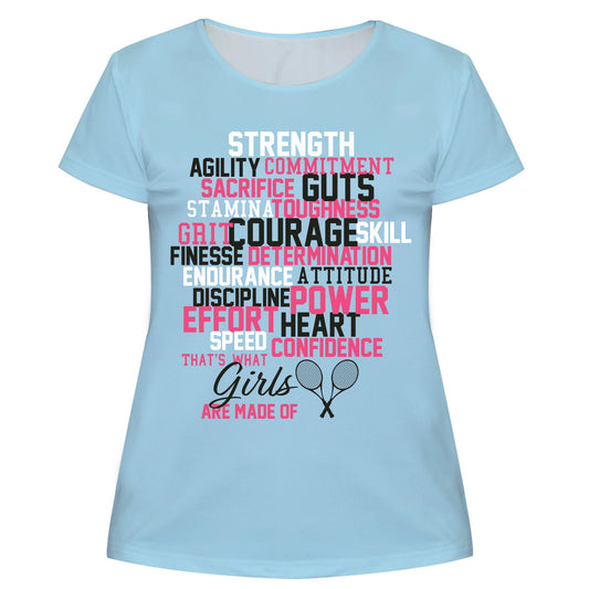 Girls Are Made Of Tennis Light Blue Short Sleeve Tee Shirt