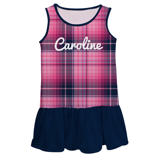 Plaid Print Personalized Name Pink and Navy Lily Dress