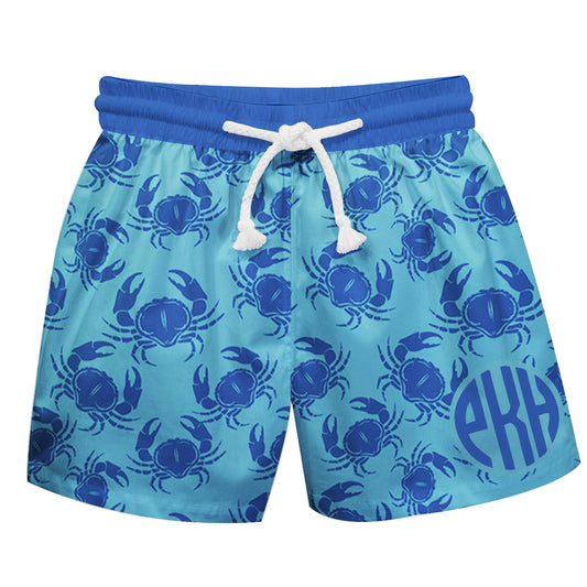 Crabs Print Personalized Monogram Blue Swimtrunk