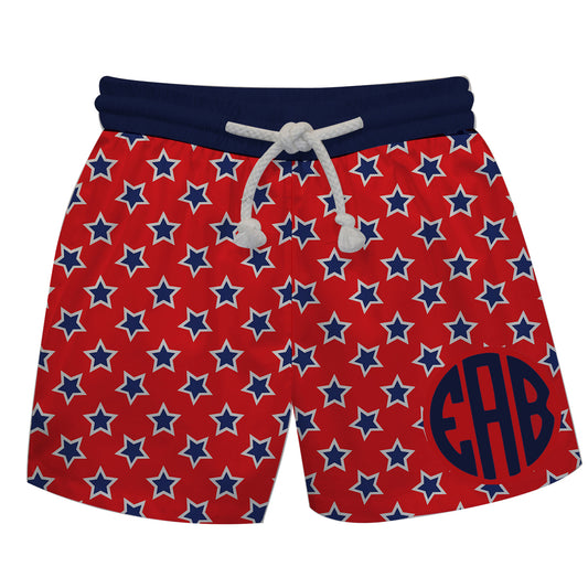 Stars Print Monogram Red Swimtrunk