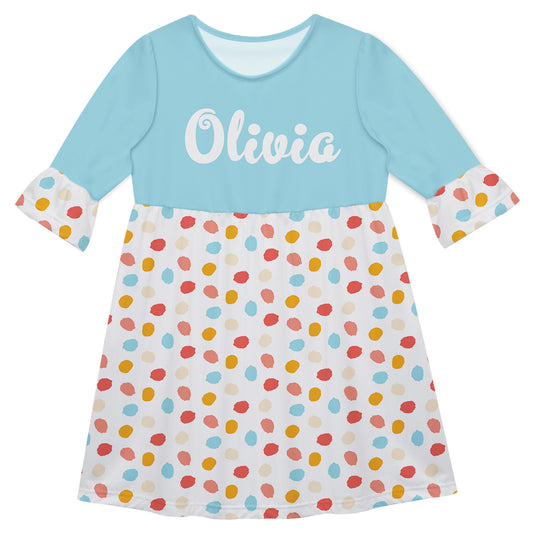 Name Light Blue And White Amy Dress 3/4 Sleeve