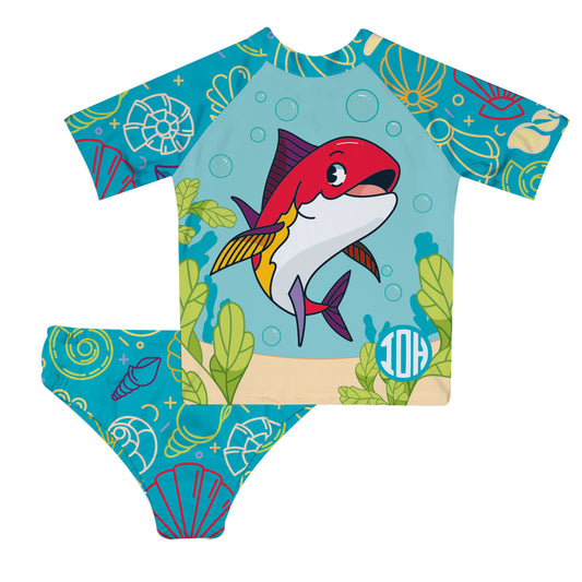 Fish Personalized Monogram Blue 2pc Short Sleeve Rash Guard