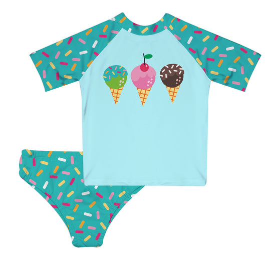 Ice Cream Turquoise 2pc Short Sleeve Rash Guard