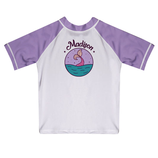 Mermaid Name White and Purple Short Sleeve Rash Guard
